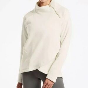 Athleta Cozy Karma Asym Pullover Fleece in Oatmeal size Small